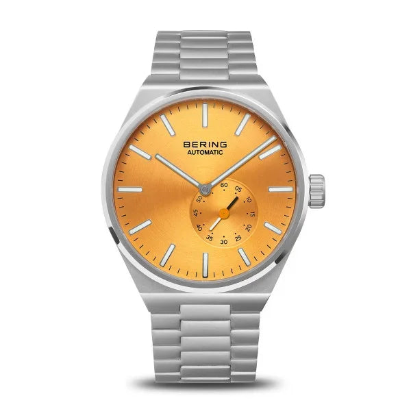 Zilveren Bering herenhorloge 19441-701 met oranje wijzerplaat