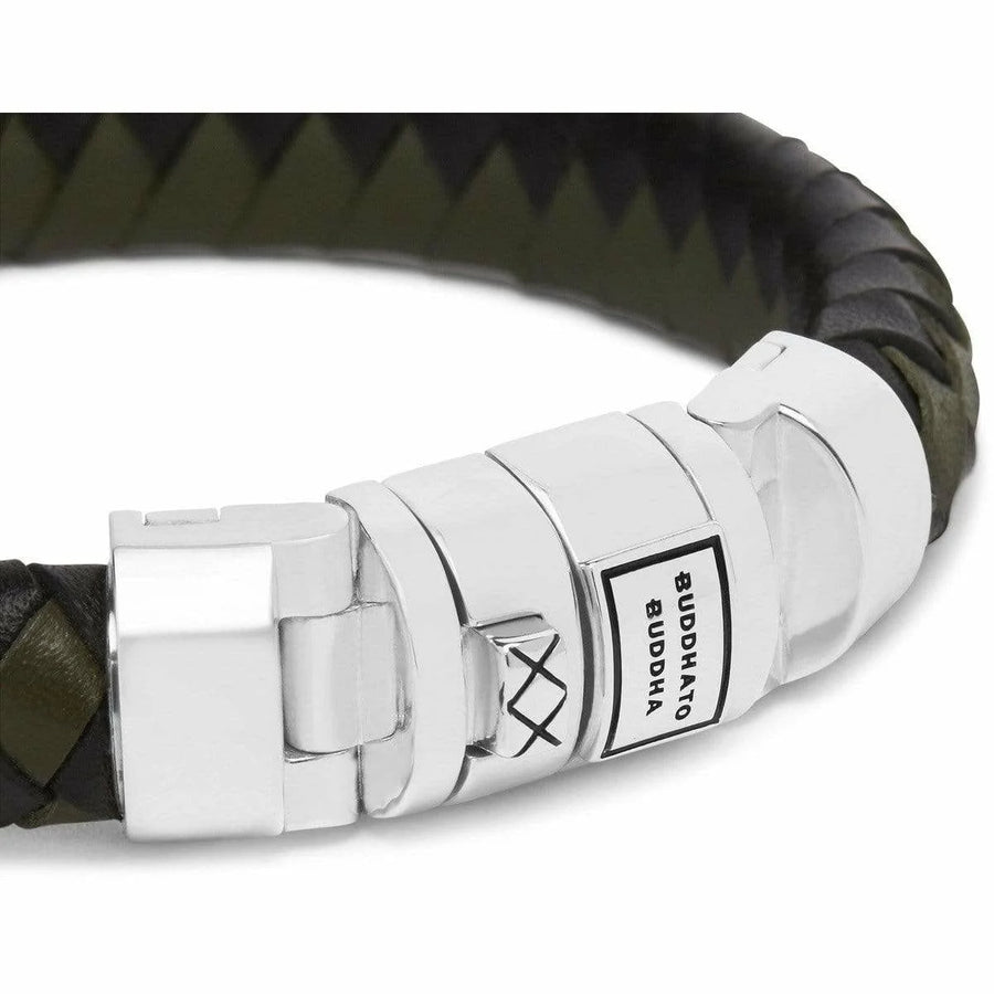 Groene gevlochten leren Buddha to Buddha armband 010MIX met zilveren sluiting