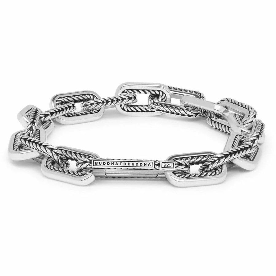 Zilveren Buddha to Buddha armband 116 met enkele schakel en gegraveerde tekst