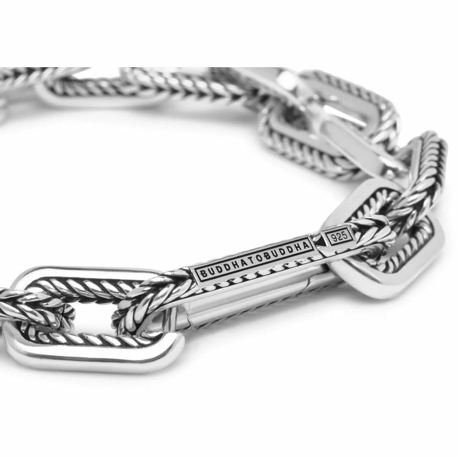 Zilveren Buddha to Buddha armband 116 met enkele schakel en logo