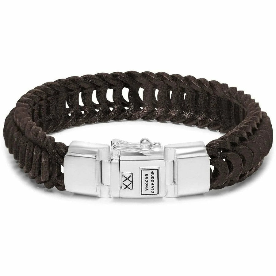 Bruine gevlochten leren Buddha to Buddha armband 122BR met zilveren sluiting