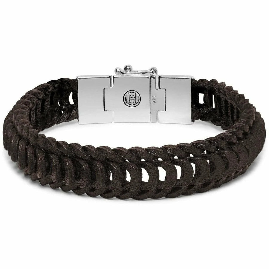 Zwarte gevlochten leren Buddha to Buddha armband 122BR met zilveren sluiting