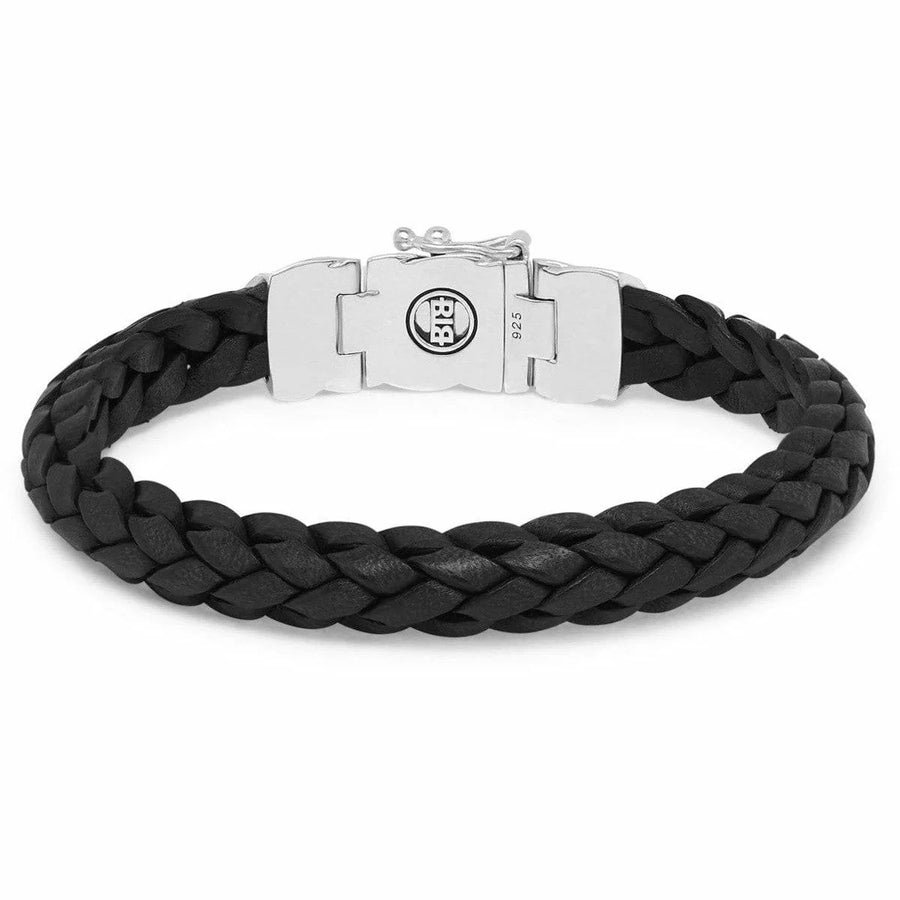 Zwarte gevlochten leren Buddha to Buddha armband 126BL met zilveren sluiting