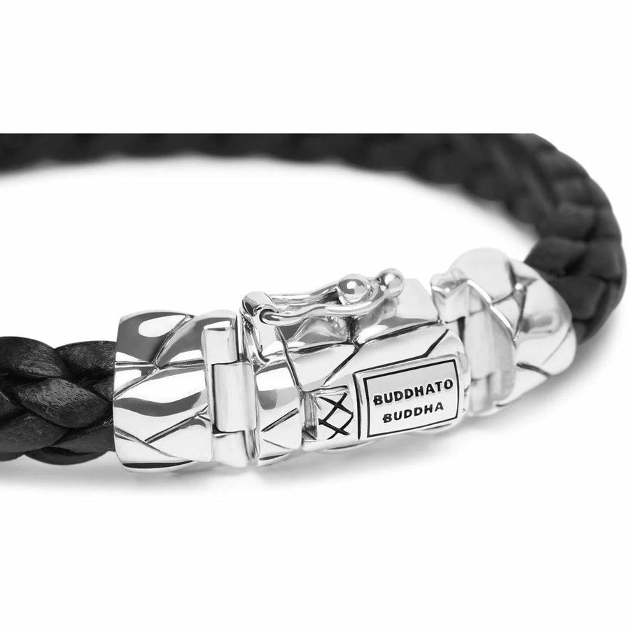 Zilveren skull armband Buddha to Buddha 126BL met zwarte leren band