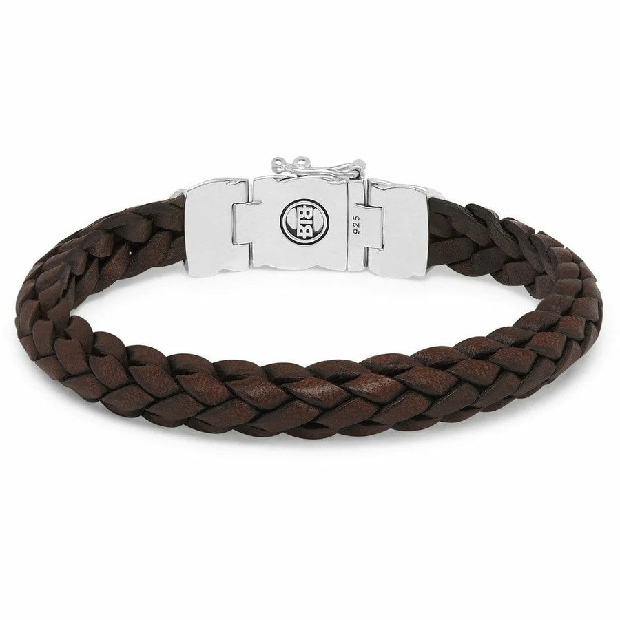 Bruine gevlochten leren Buddha armband 126BR met zilveren sluiting