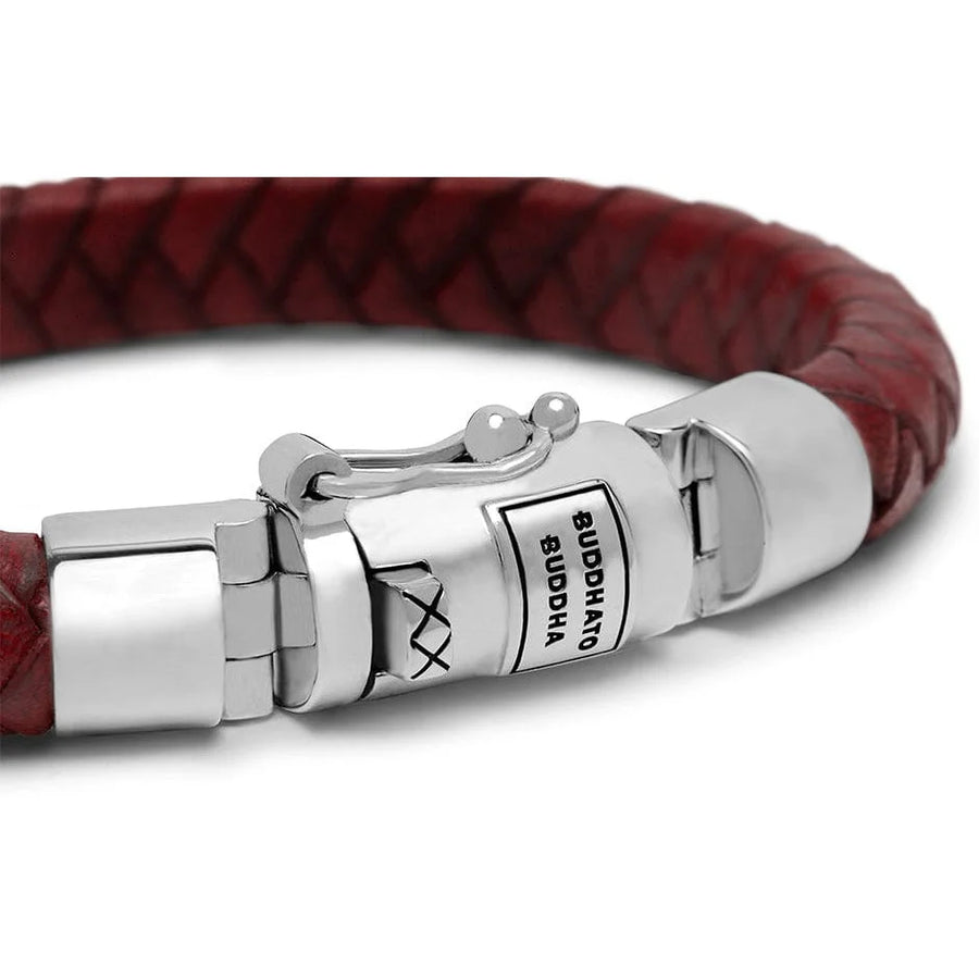 Gevlochten leren armband met zilveren sluiting Buddha Armband 180RD