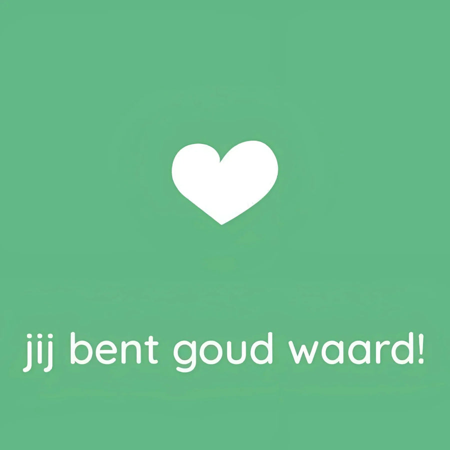 Wit hartvormig sticker op groene achtergrond, goud waard cadeaubon