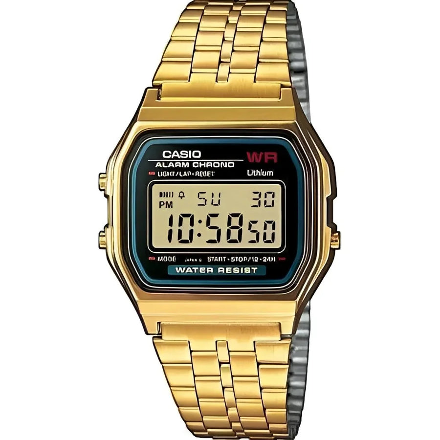Gouden Casio horloge A159WGEA-1EF met zwarte display en stalen band