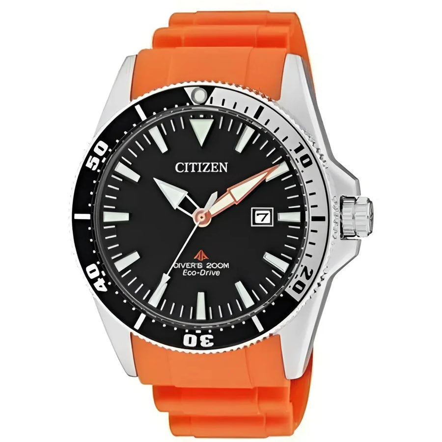 Citizen BN0100-18E herenhorloge met oranje rubber duikband