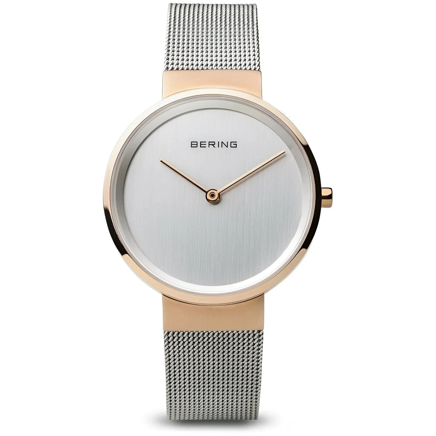 Dameshorloge Bering 14531-060 met zilveren mesh en roségoud accenten