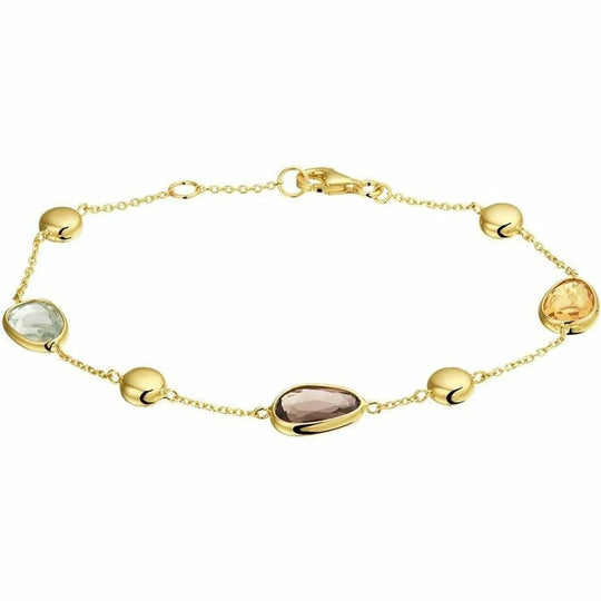 Gouden armband rookkwarts, citrien en amethyst 17,5-19cm