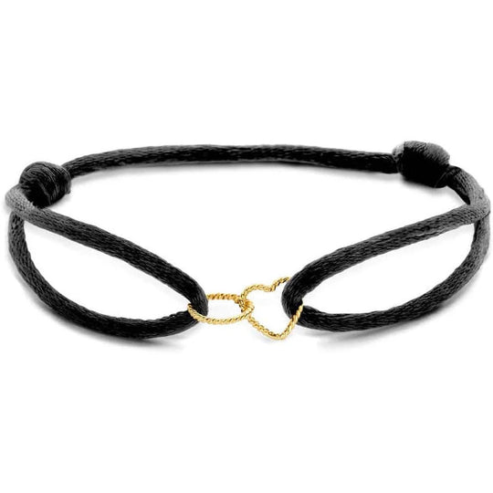 Gouden armband satijn hart en rondje gedraaid