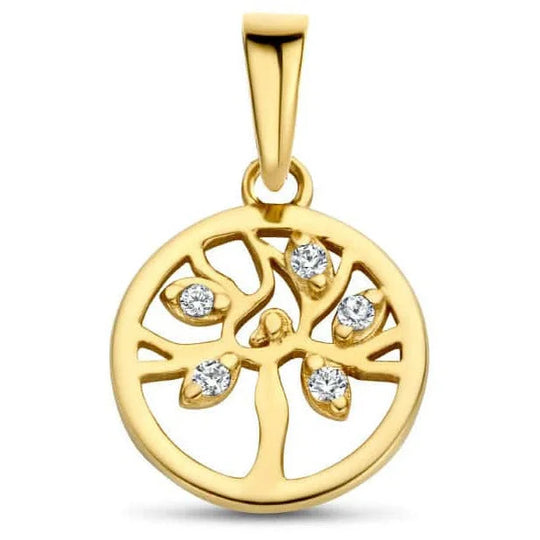 Gouden hanger levensboom zirkonia