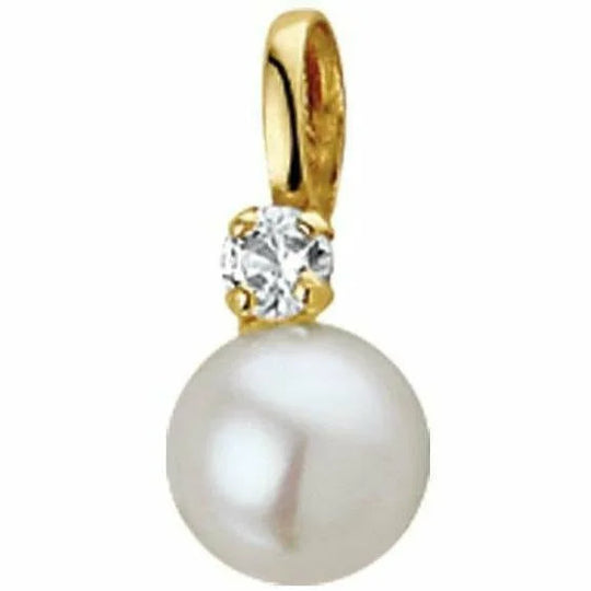 Gouden hanger parel en zirkonia 6 mm