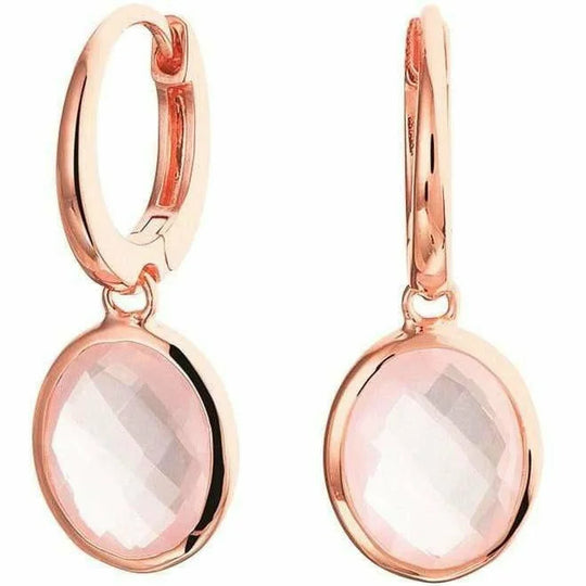 Gouden klapoorringen roze kwarts
