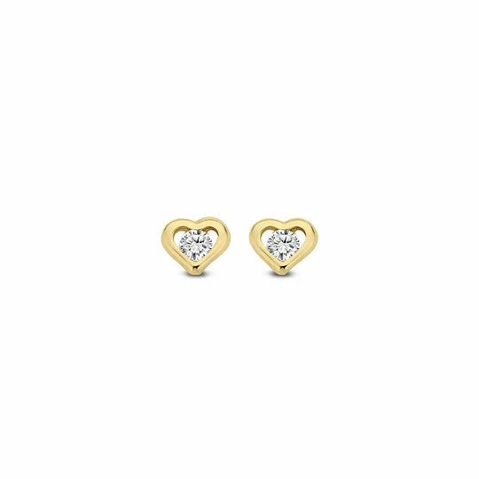 Gouden oorbellen 4x3,5mm hart zirkonia