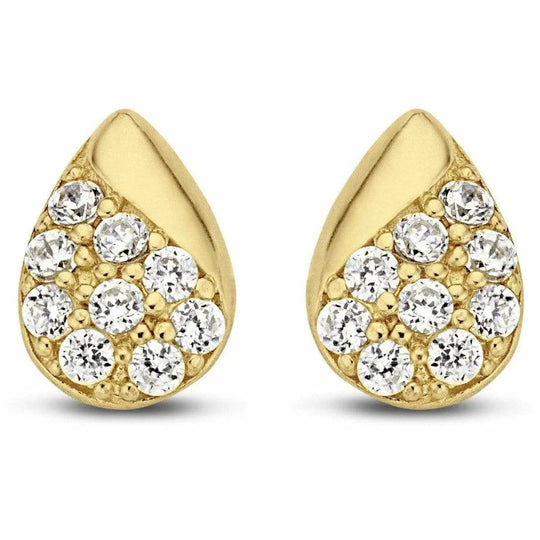 Gouden oorbellen 6x4mm druppel 1,1mm zirkonia