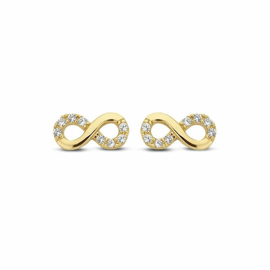 Gouden oorbellen 8x4mm Infinity 1mm zirkonia