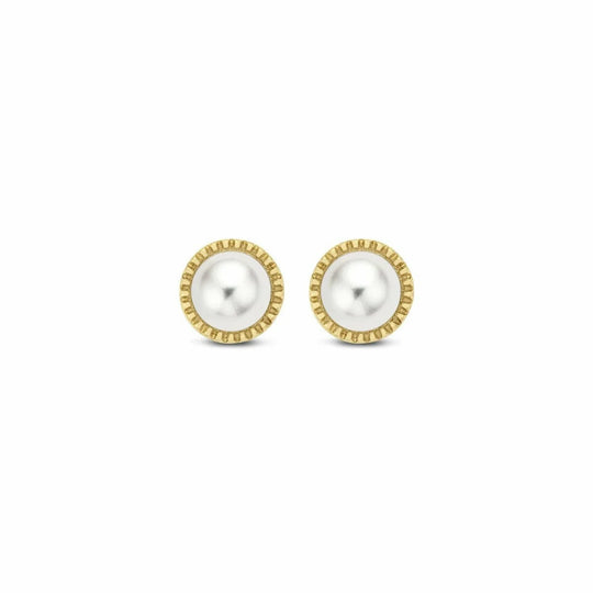 Gouden oorbellen rond 4mm Swarovski parel