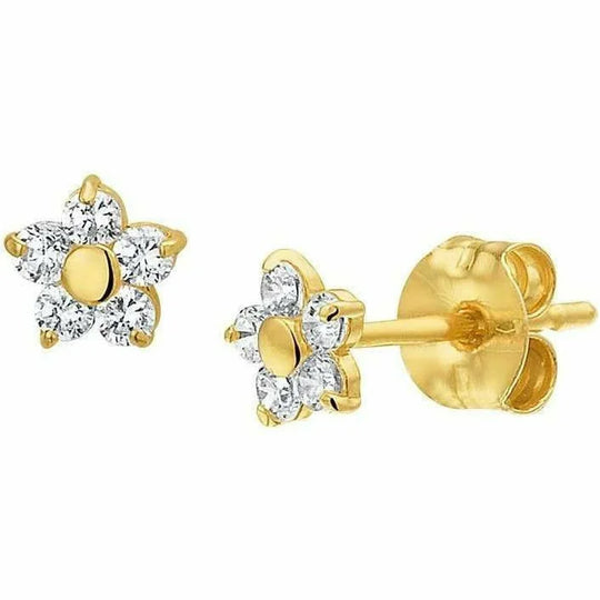 Gouden oorknoppen bloem en zirkonia