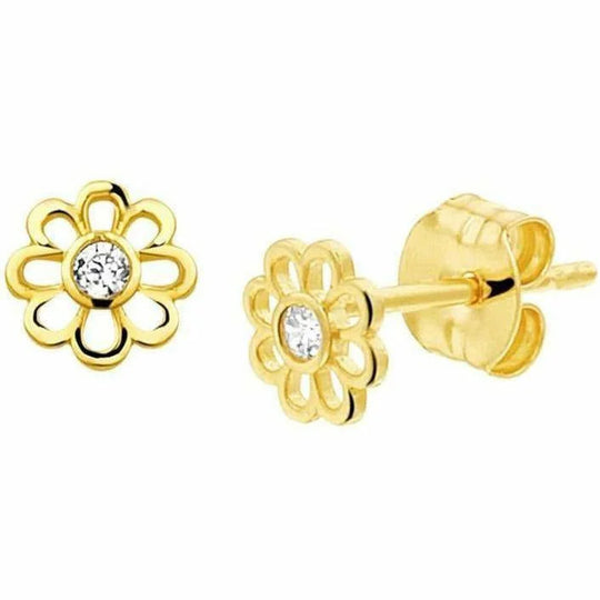 Gouden oorknoppen bloem zirkonia