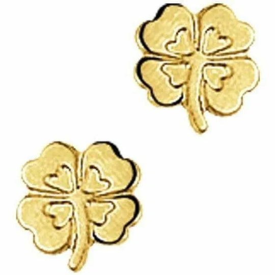 Gouden oorknoppen klaver poli/mat