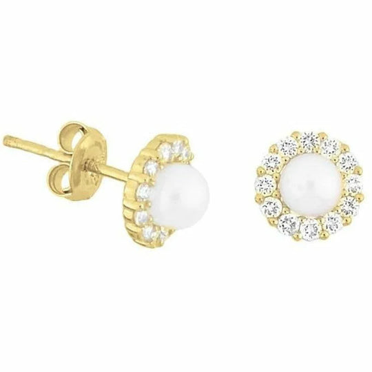 Gouden oorknoppen parel en zirkonia