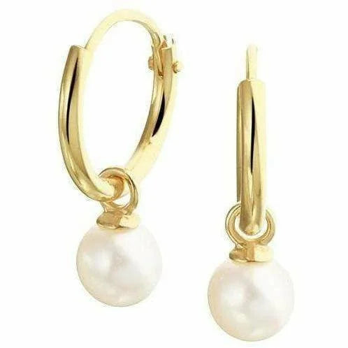 Gouden oorringen met hangers zoetwaterparel