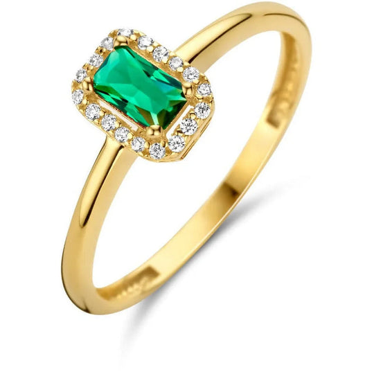 Gouden ring groen en wit zirkonia