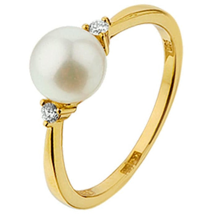 Gouden ring parel en diamant - 17 - Ringen