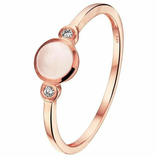 Gouden ring roze kwarts en diamant