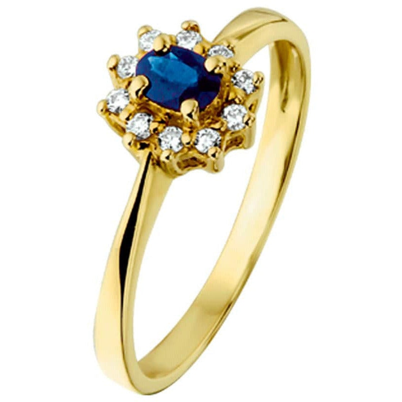 Gouden ring saffier en diamant - 17.5 - Ringen