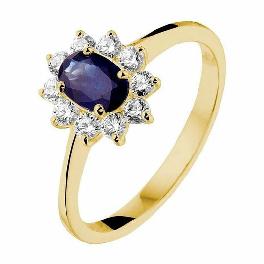 Gouden ring saffier en zirkonia