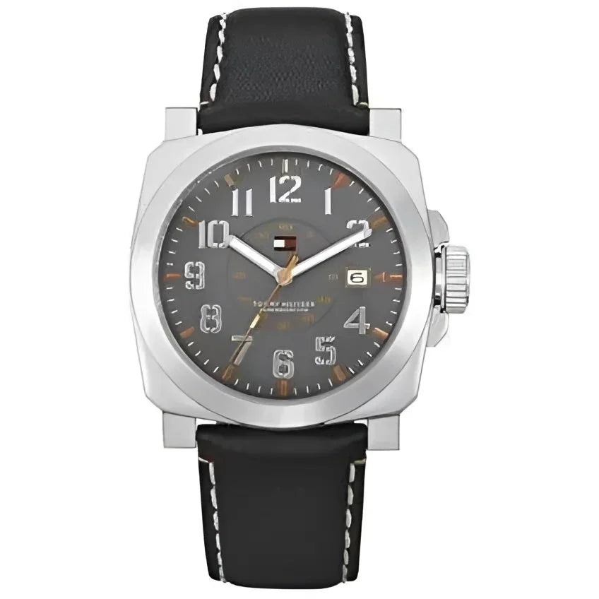 Herenhorloge Tommy Hilfiger zilver met zwart lederen band