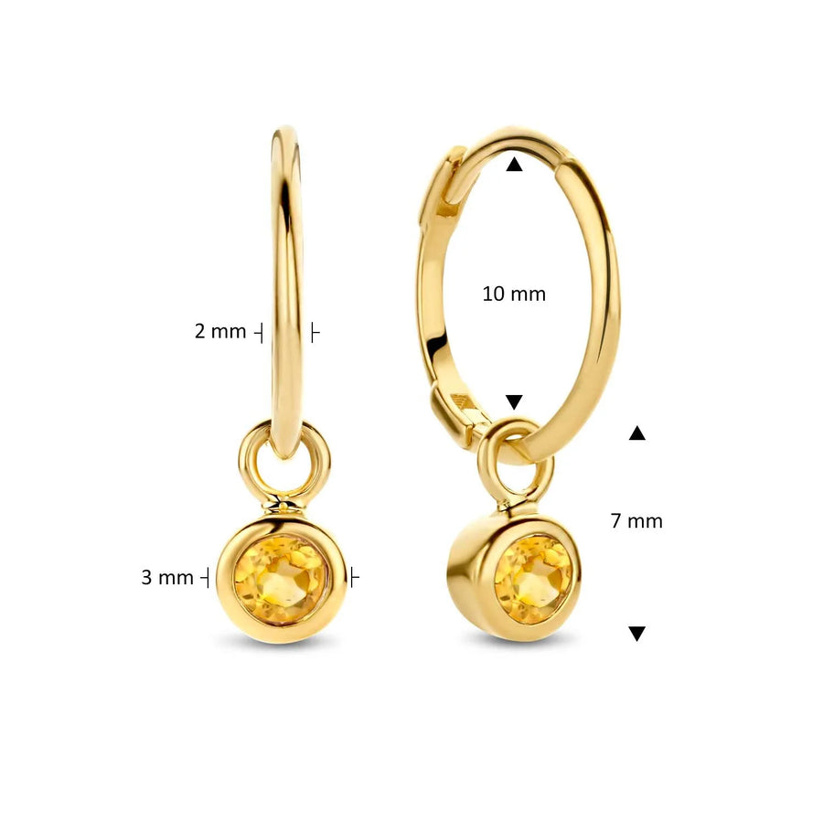 Gouden Jackie oorbellen JKE21.007 met gele edelsteen hangers