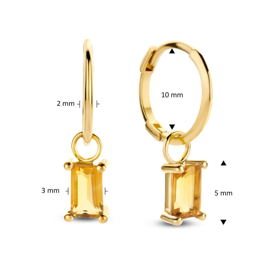 Gouden Jackie oorbellen JKE22 met rechthoekige gele stenen