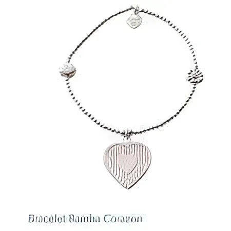 Zilveren hart Armband Bamba Corazon met roze enamel en gravure