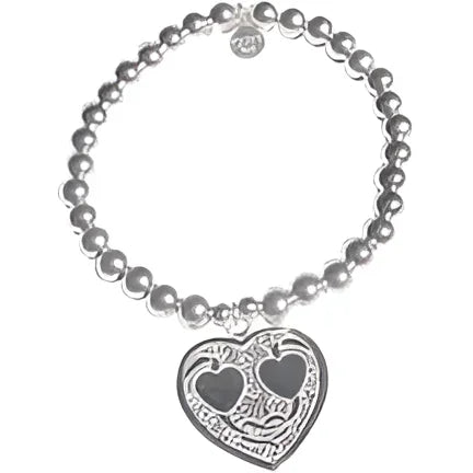 Zilveren hartvormige charm armband Joy Armband Rumba met zwarte accenten