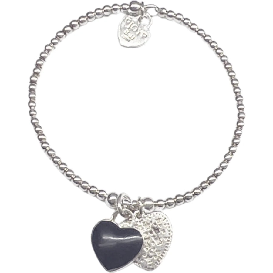 Zilveren armband met hartjes en kralen voor Joy Kids Teen Azul Etoiles black-12