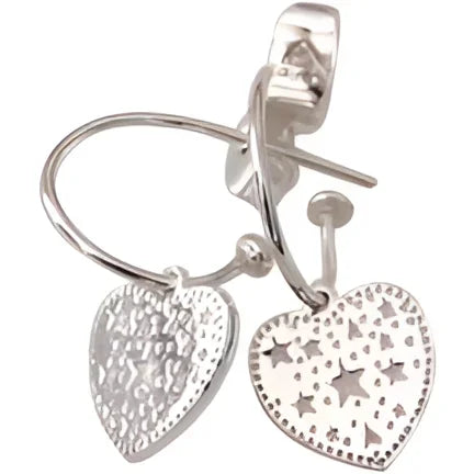 Zilveren hartvormige oorbellen bonita etoiles met ster en stippen