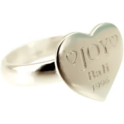 Zilveren hartvormige joy ring alegria met joy en rudi 1906 gravure