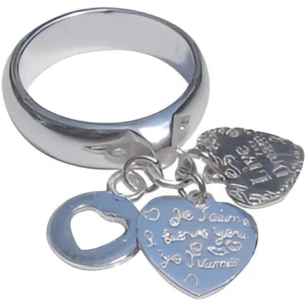 Zilveren Joy Ring Paris charme ring met hart hangers en je t’aime inscriptie