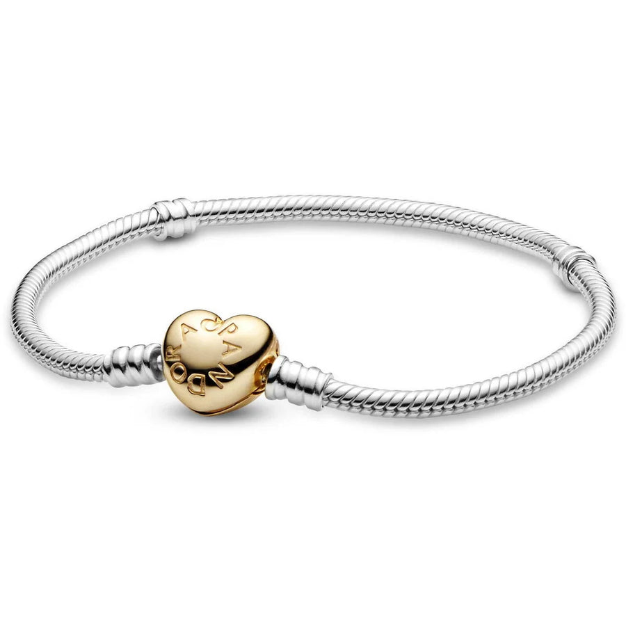 Zilveren Pandora Moments Snake armband met gouden hart hanger