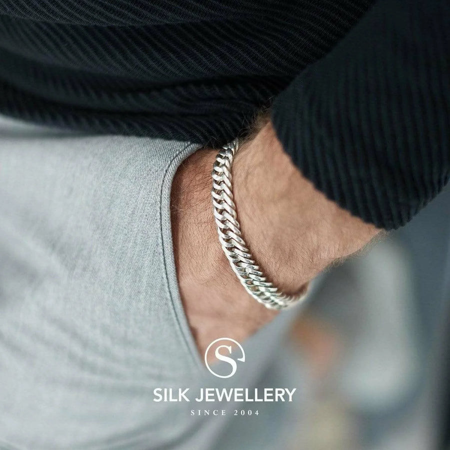 Zilver curb chain armband Silk Armband 115-19 van Zwart Jewelz