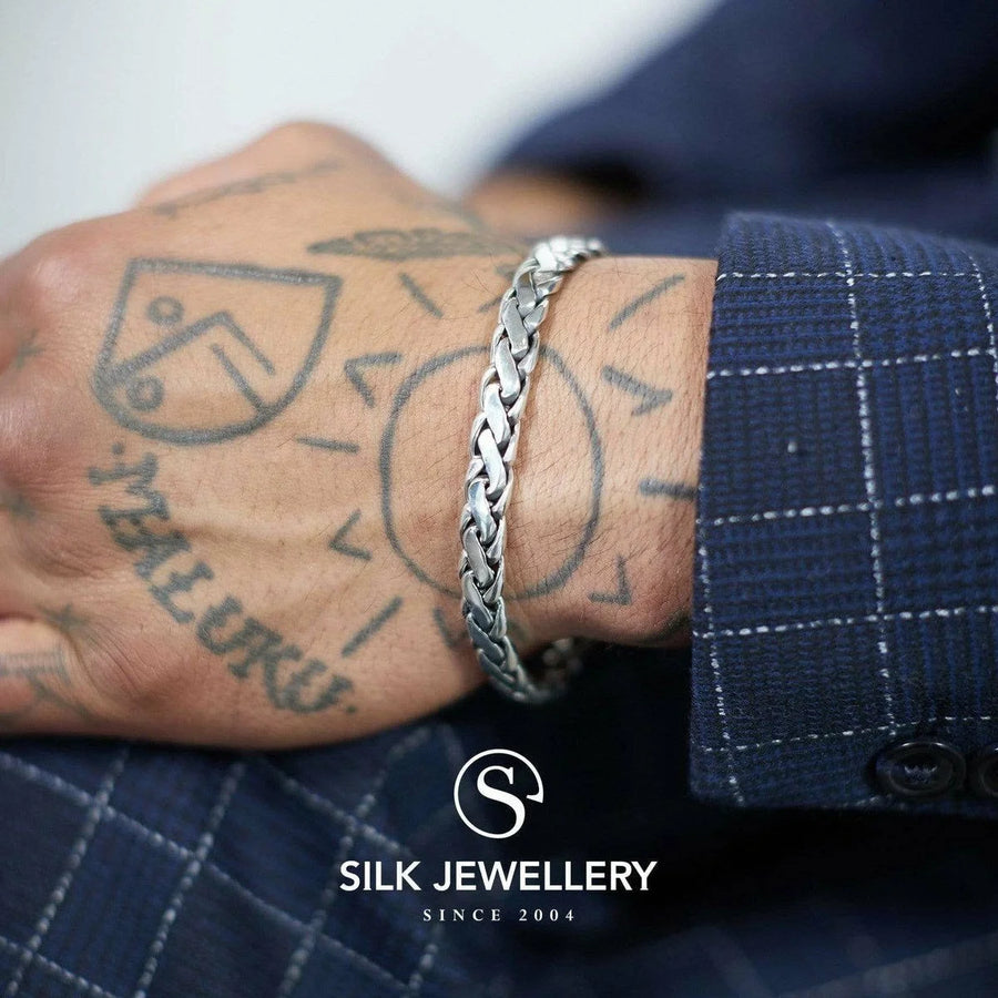 Zilveren gevlochten armband met geweven patroon, 925 sterling zilver - Silk armband 317 van Zwart Jewelz