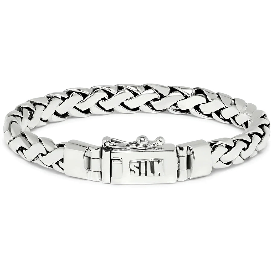 Zilveren gevlochten armband met sjk-gravure, Zwart Jewelz silk armband 317