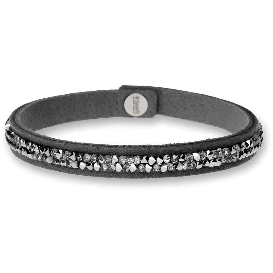 Zwarte leren armband Spark Armband BZRK1HCHRM met zilveren kristallen en magneetsluiting