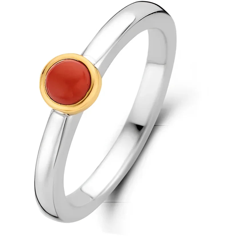 Zilveren Ti Sento Milano ring 1868CR met rode steen en gouden bezel