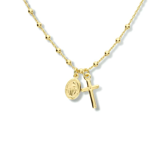 Zilver vergulde collier kruis en scapulier