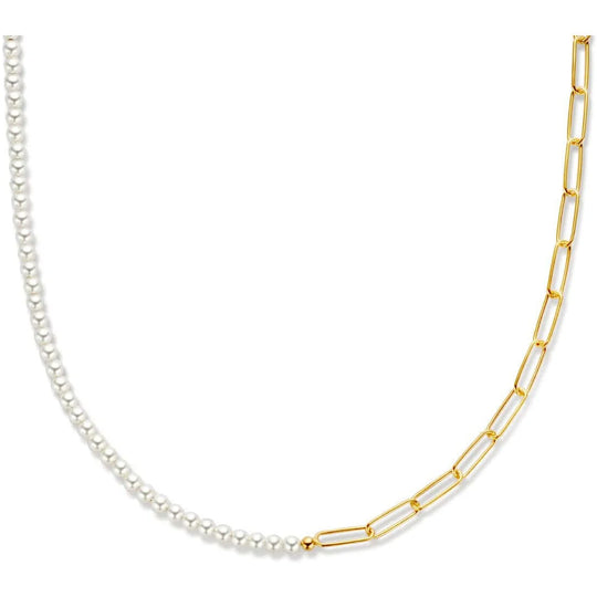 Zilver vergulde ketting synth. parels